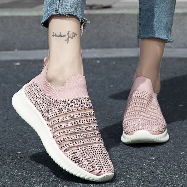 

women sock shoes breathable mesh lightweight sneakers female rhinestones decor ladies comfortable walking shoes running trainer