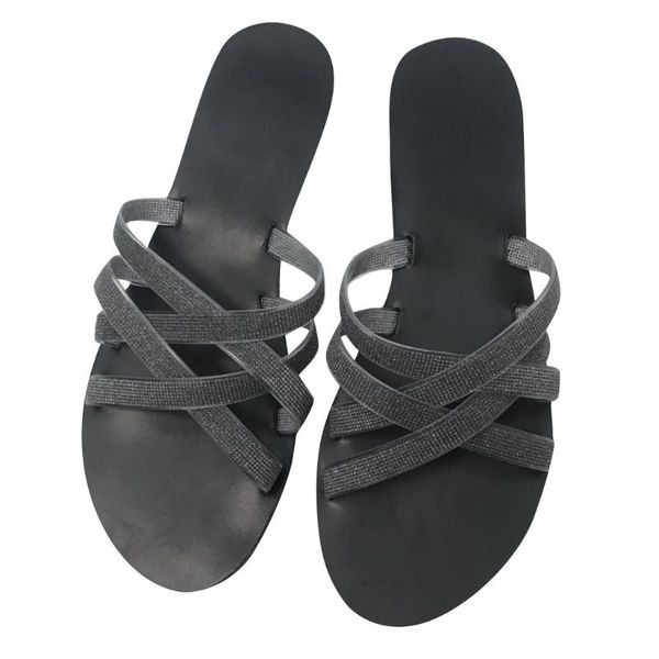 

new cross point drill non-slip flat flip flops woman shoes new arrival non-slip women's summer footwear hollow out beach slipper, Black