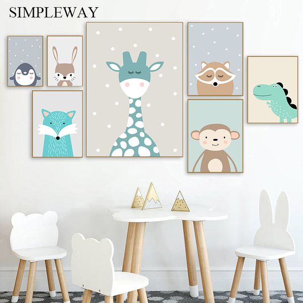

cute cartoon baby animal penguin monkey nursery poster canvas art print wall painting nordic kids child room decoration picture