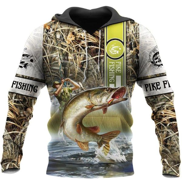 

new fashion mens pullover pike hunting 3d printed autumn winter hip hop hoodie zipper jacket ll-0049, Black