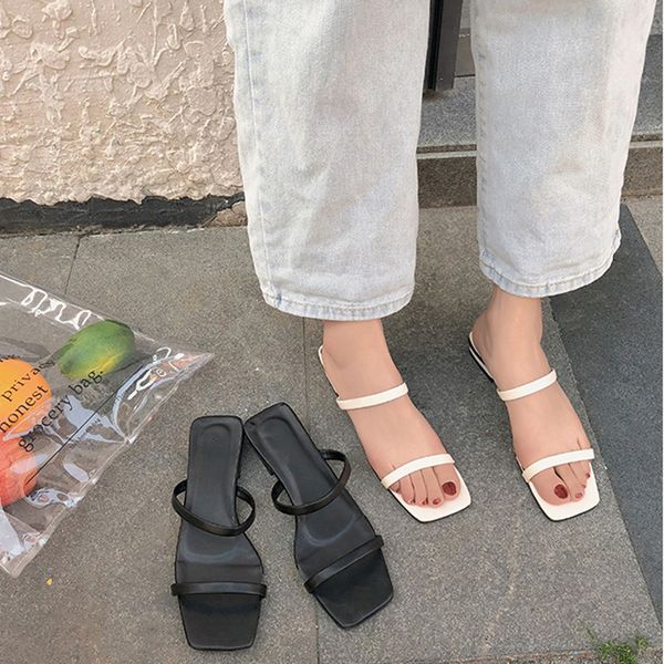 

summer women slippers shoes 2020 open toe flip flops clear females outdoor flat beach slides sandals ladies flat casual slipper, Black