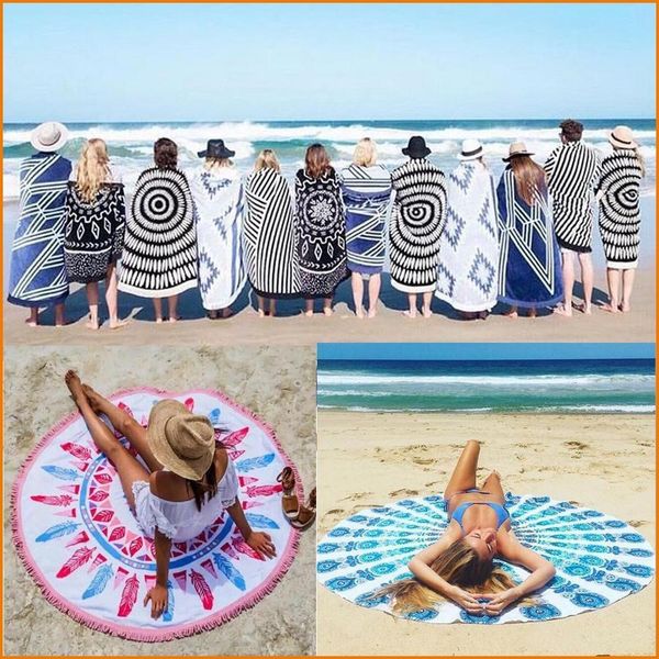 

bohemia tassel 150*150cm custom round knitted beach cotton wholesale blanket towel towels tore2010 gvpsi