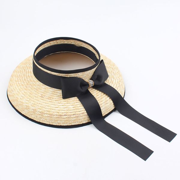 

2020 new style summer women straw hat visors large brim bowknot ribbon adjustable sun hat beach holiday chapeau sunshade cap, Blue;gray