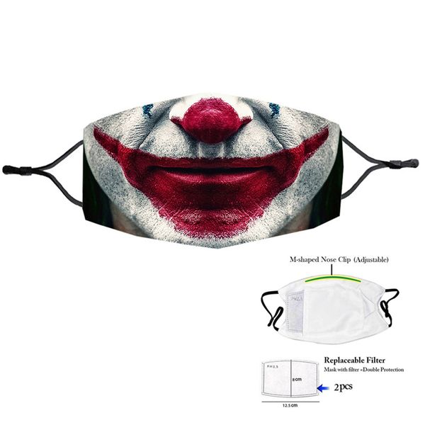 

смешные хэллоуин маска череп клоуна печати маски дети adutls face пылезащитные anti-туман маска для лица с рм2,5 фильтра washable маски