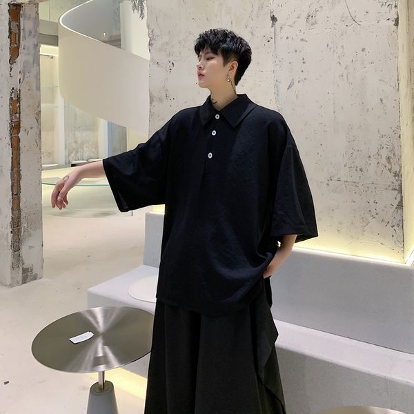 

new men loose oversized short sleeve pullover shirt male vintage fashion streetwear hip hop casual black white shirts, White;black