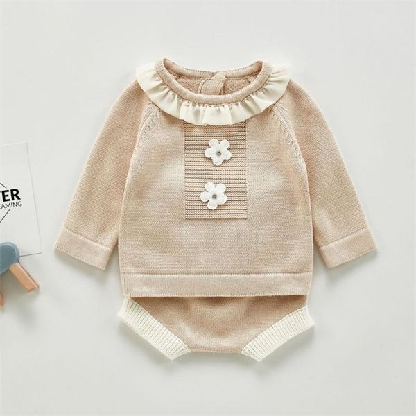 

2020 autumn new baby girl clothes set baby knit sweater cardigan + shorts suit two piece kids girls knitted clothing set 0926, White