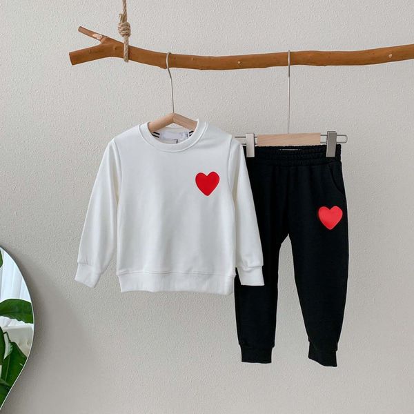 

children fashion two piece sets kids heart pattern casual suits child pullover + pants 2020fw eyes print sets kids trendy suits, White