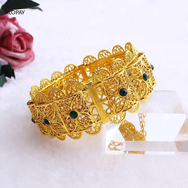 

bracelets for women yellow gold color bangles european style hollow jewelry ethnic wide female bracelets & bangle, Black