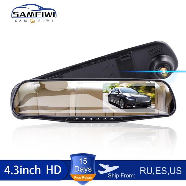 

full hd 1080p dash cam car dvr camera auto 4.3 inch rearview mirror dash digital video recorder dual lens registratory camcorder