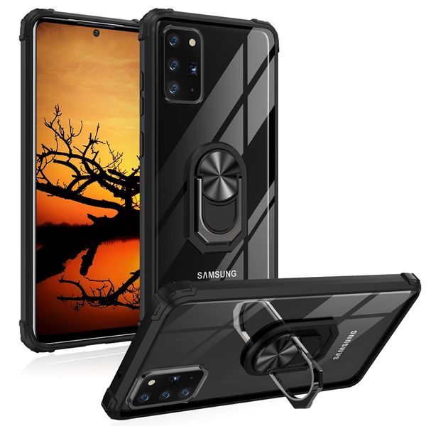 

shockproof clear case hold kickstand 360 rotatable ring magnetic car mount transparent cover for samsung galaxy note 20 ultra/note 20