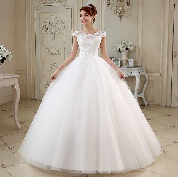 

Tulle Ball Gown Wedding Dresses With Pearl Vestido De Noiva 2020 White Ivory Scoop Neck Bridal Gowns Lace Up