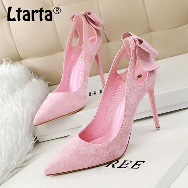 

ltarta sweet beauty high heels thin heeled slim high heels suede shallow mouth pointed hollow bow women's shoes ds-3168-1, Black