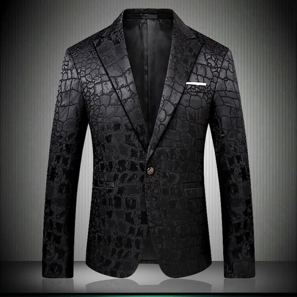 

black blazer men crocodile pattern wedding suit jacket slim fit stylish costumes stage wear for singer mens blazers designs 9006, White;black