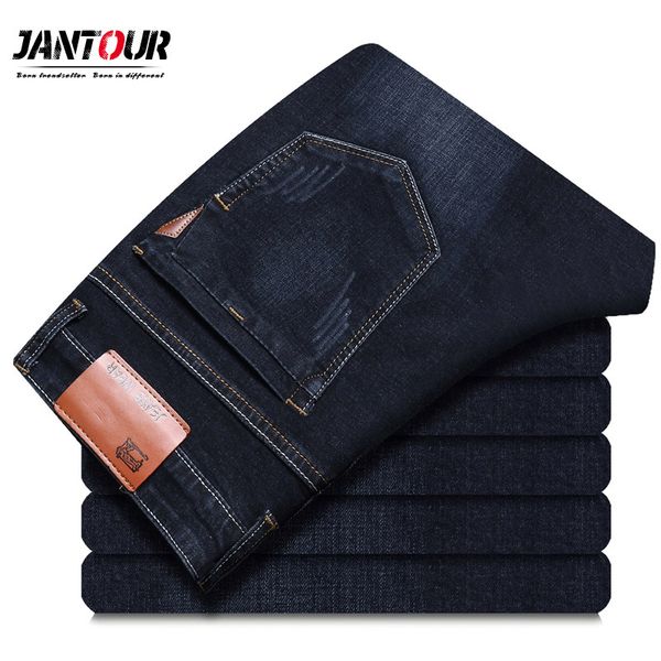

men's jeans jantour 2021 mens brand fashion men casual slim fit straight high stretch feet skinny black male trousers, Blue