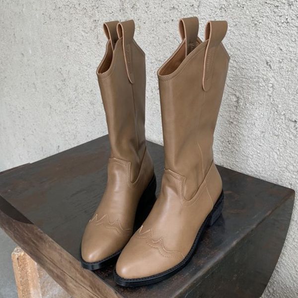 

2020 new women boots mid-calf western knight boots thick heel women shoes rubber women's autumn female, Black