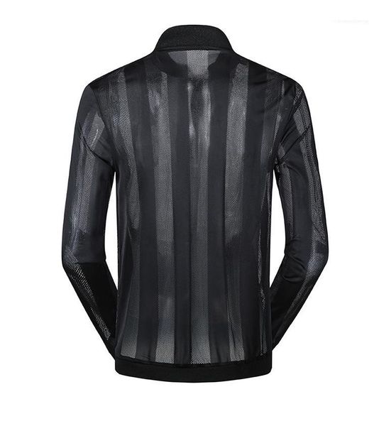 

solid color long sleeve round neck casual windbreaker zipper mens summer outwear summer sunproof mens hollow out jacket, Black;brown