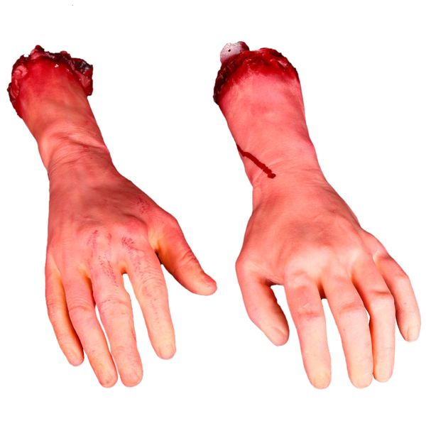 

1 pair horror cuts bloody fake latex lifesize arms hand halloween prop bloody fake body part realistic