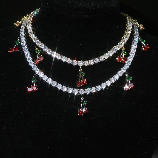 

2 colors 2020 new unique style iced out hip hop pendant necklace cute cherry shape dainty jewelry for women wedding gift, Silver