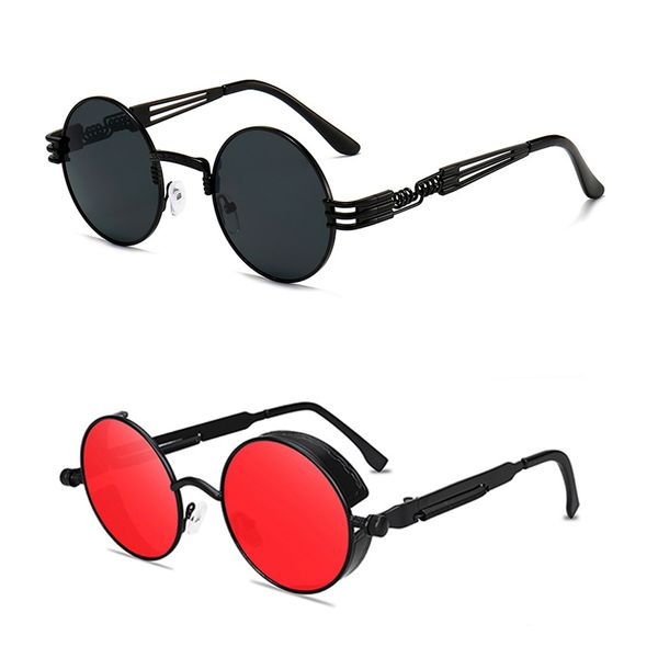 

2pcs retro gothic steampunk men women sunglasses round lens metal frame driving fishing outdoor uv400, White;black