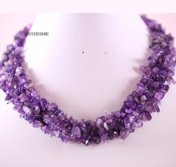 

new without tags jewelry set irregular shape chip beads natural stone purple crystal necklace bracelet e032003, Silver