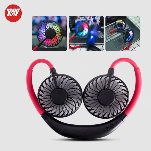 

usb portable night light fan neck fan hanging rechargeable mini sports fans with light personal 3 speed adjustable for night run