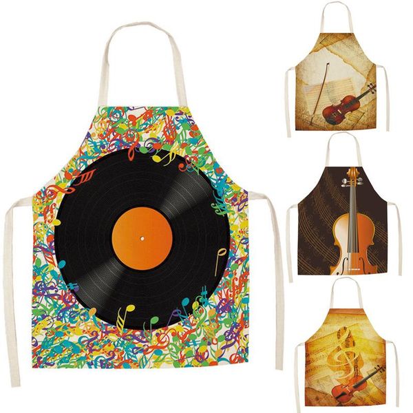 

aprons musical note pattern kitchen for woman man dinner party cooking cotton linen bibs cleaning tools wq12