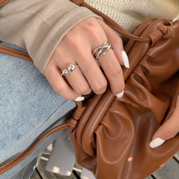

trendy silver color double round smooth ball ring cross twining open finger ring for women jewelry gifts wholesale s-r694, Golden;silver