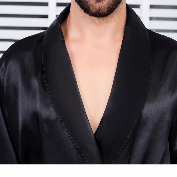 

men black lounge sleepwear faux silk nightwear for men comfort silky bathrobes noble dressing gown men's sleep robes plus size, Black;brown