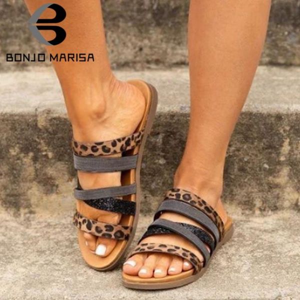 

bonjomarisa new fashion ins retro slip-on flat cool mixed-color leopard slippers women comfy low heel summer shoes woman, Black
