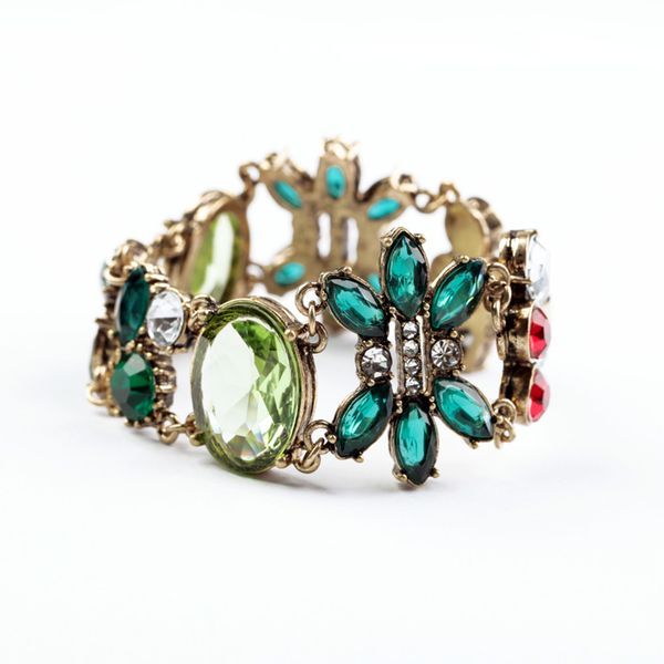 

multicolor floral created crystal bracelet female fashion jewelry chunky bracelet vintage party accessories, Red;blue