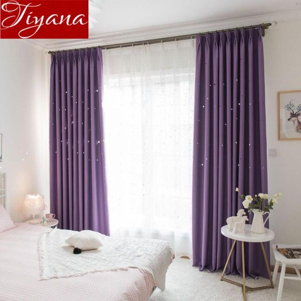 

curtain for kids room cartoon hollow stars curtain purple blackout window bedroom sheer fabric tulle drape shade x611#30