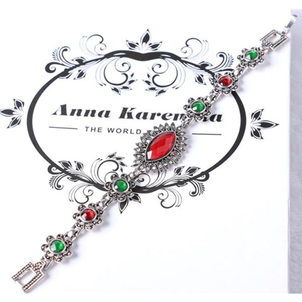 

vintage silver color gothic link bracelet black red green crystal lacework charm bracelets for women accessories fashion jewelry, Golden;silver