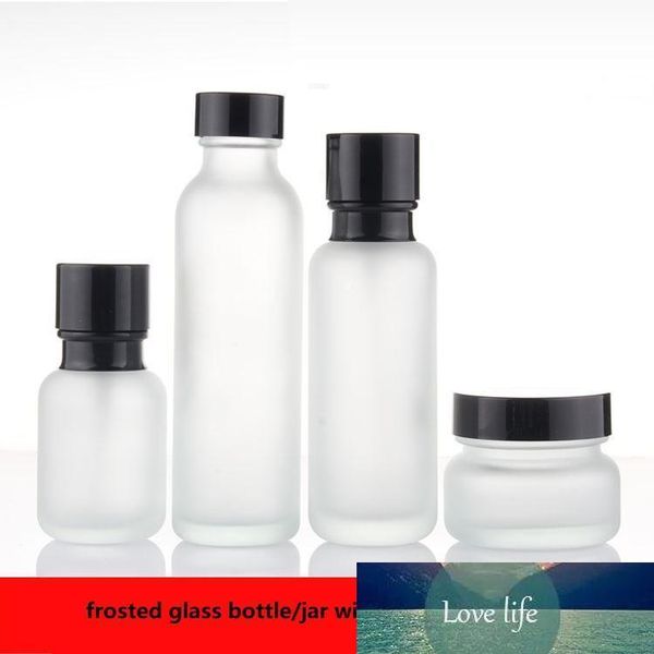 

300pcs 50g cream jar 50ml 150ml frosted glass lotion cream essence latex container bottle with black lids for cosmetic packaging