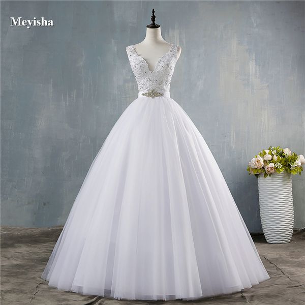 

new v neck white vintage wedding dresses for brides dress plus size beads crystal tulle floor length