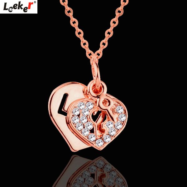 

leeker романтическое сердце ключ ожерелье розовое золото цвет цепи choker inlay крошечный кристалл ожерелье для женщин ювелирные изделия 613, Silver