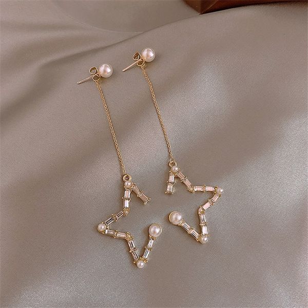 

dangle & chandelier korean cubic zirconia gold long pendant earrings for woman classic fashion statement female 2021 party jewelry gift, Silver