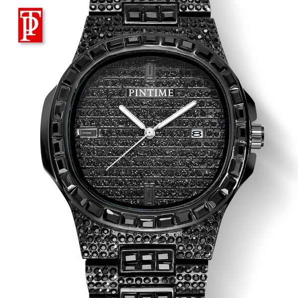 

black meteorite diamond watch men stainless steel men's wristwatch president male clock for relogio masculino, Slivery;brown