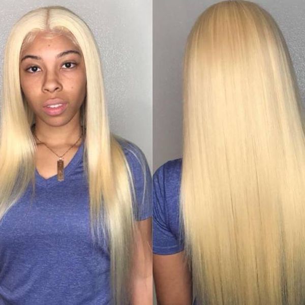 

straight 613 blonde lace front human hair wig for women brazilian honey blonde 13x6 stort bob lace long wig remy human hair wigs, Black