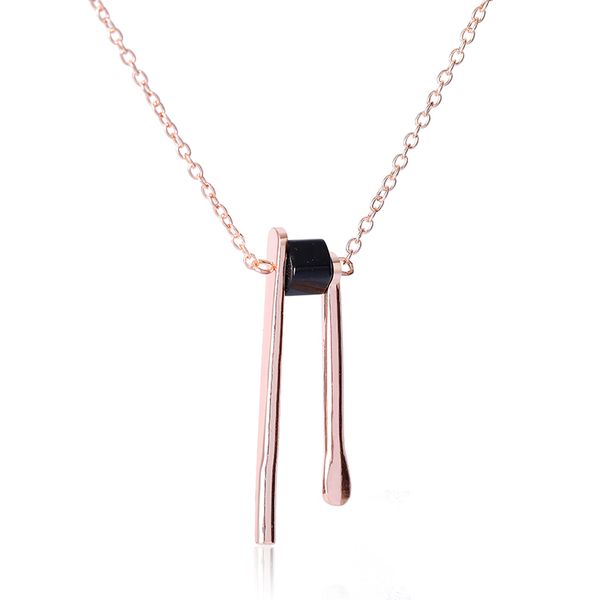 

exquisite fashion ladies pendant necklace rose color thin chain black square pendant necklace jewelry accessories, Silver