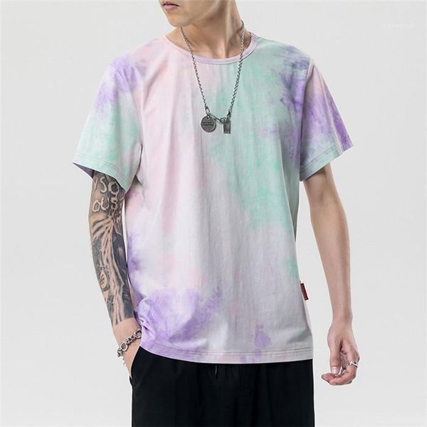 

casual mens plus size tshirt summer tie dye short sleeve o neck loose designer tees homme, White;black