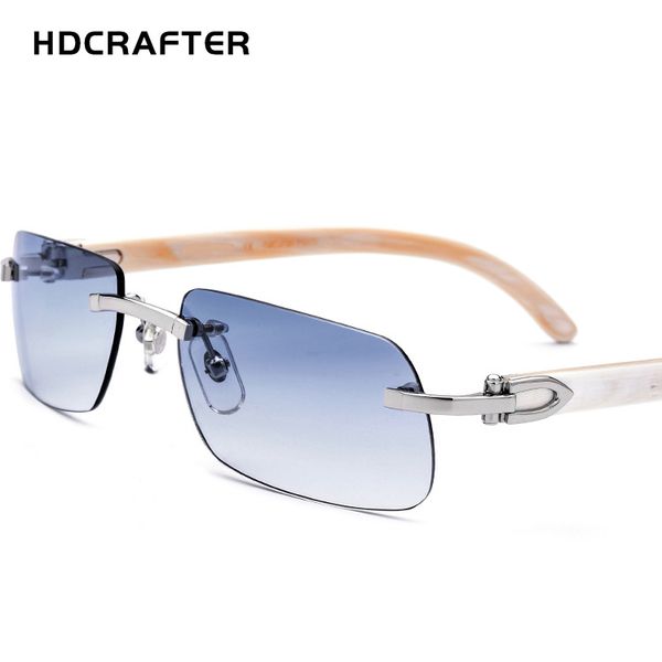 

sunglasses hdcrafter natural horns temple glasses frame men women rimless square men's uv400 eyewear eyeglasses, White;black
