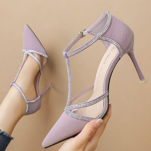 

2020 fashion size 34-40 women 9cm high heels stiletto purple stripper sequin crystal bling scarpins lady prom bridal shoes, Black