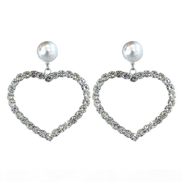 

love heart shaped earrings white bling crystal and pearl drop earrings 925 sterling silver chandelier earrings for women lover with box