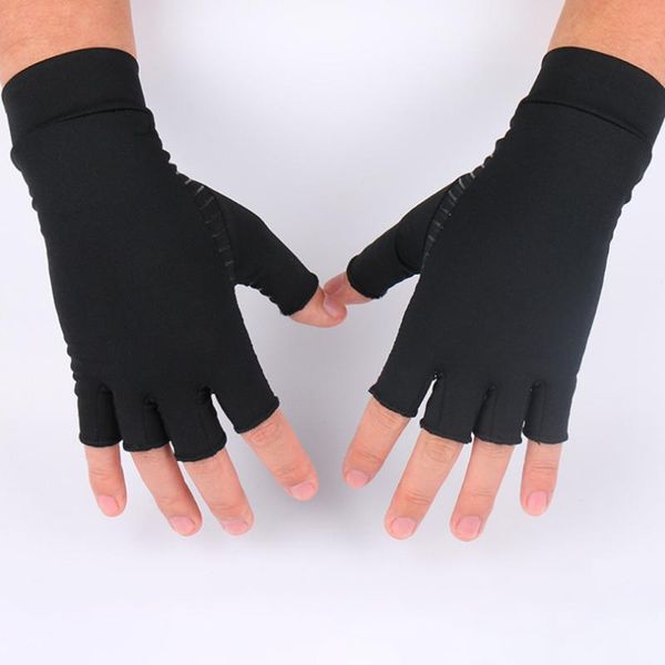

wrist support 1 pair womens mens therapy compression gloves hand arthritis joint pain relief half full finger, Black;red