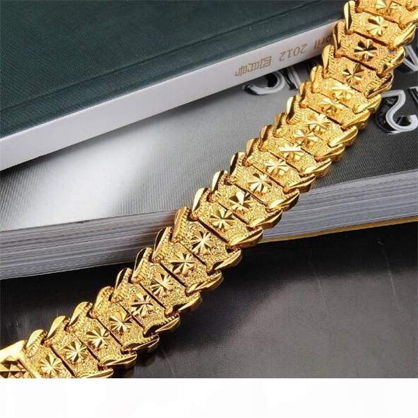 

zhf jewelry wide bracelet chain gold plated men's wedding jewelry 18k gold plated bracelet chain for men fashion gifts wholesale ks398, Black