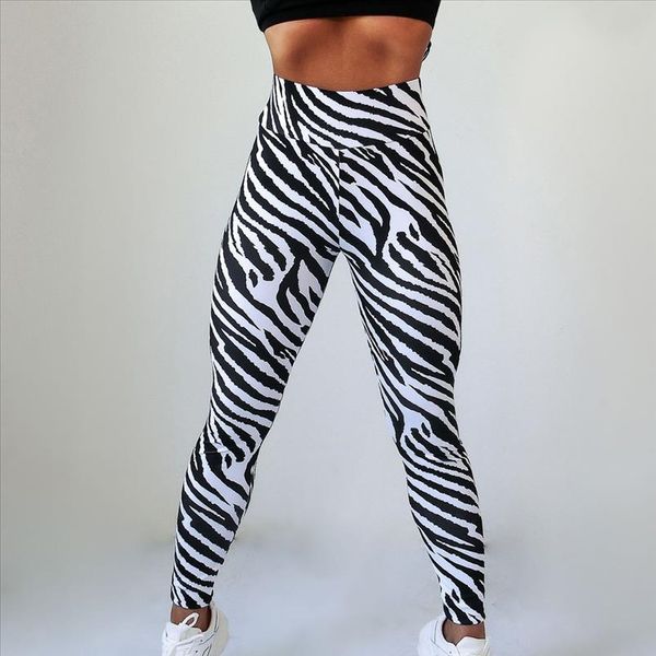 

zebra print leggings sport women fitness trousers high women black white striped jacquard hip running fitness jeggings pants 20