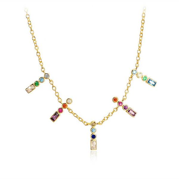 

geometric cz bar necklace gold rainbow cubic zirconia simple women jewelry, Silver