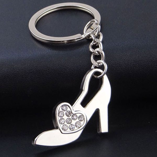 

100pcs fashion fancy metal high heel shoes keychain car rhinestone keyring delicate women handbag key holder h15, Silver