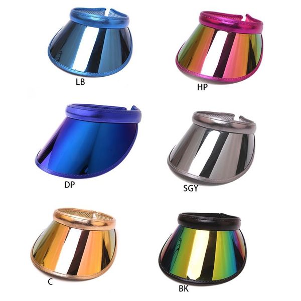 

women men hologram rainbow wide brim sun visors hat ess sunglasses uv protection plastic panel sportswear clip-on summer cap, Blue;gray