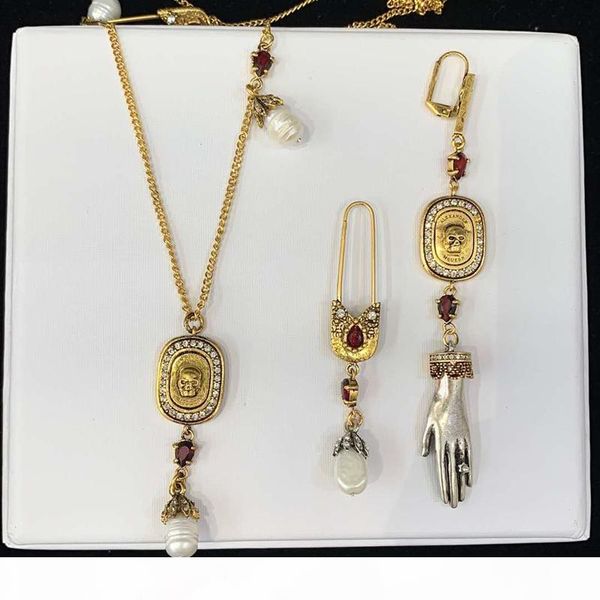 

europe and america fashion women earrings necklace yellow gold plated natural pearl cz hand earrings necklace for girls women, Golden;silver